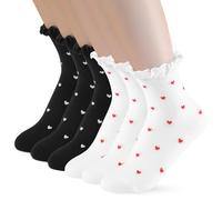 PRAOAHEI Socken mit Rüschen Damen 6 Paar Crew Premium-Baumwolle Stricken