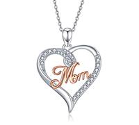 PRAYMOS Mama Herz Halskette 925 Sterling Silber Mutter Anhänger Mom Sohn Kette Schmuck Geburtstag Geschenke für Damen Frauen Mädchen Herren Jungen
