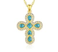 PRAYMOS Natürliche Türkis Halskette Boho Perle Sterlingsilber Kreuz Vintage Statement Anhänger handgefertigte Türkis Western Halsketten Schmuck Geschenk für Frauen Mutter