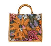 predolo Damen Handtasche Sommerliche Strandtasche Schultertasche Und Henkeltasche mit Einzigartigem Bambushenkel Und Pailletten für Urlaub Strand Und Partys, Orange