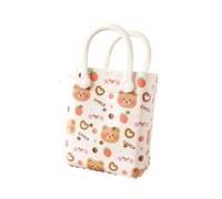 predolo Strandtasche Damen Handtasche Einkaufstasche Eva Material Atmungsaktiv mit Loch-Optik Und Cartoon-Motiv für Ausflüge Freizeit Camping Geschenk, Braunbär