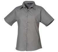 Premier Damen Kurzarm Popeline Bluse / Arbeitshemd (Dunkelgrau) EU 40 / UK 12
