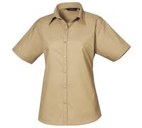 Premier Damen Kurzarm Popeline Bluse / Arbeitshemd (Khaki) EU 36 / UK 8