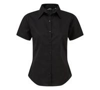 Premier Damen Popeline Kurzarm Bluse Damen Einfarbig Arbeitshemd, Schwarz , 36