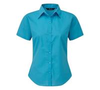 Premier Damen Popeline Kurzarm Bluse Damen Einfarbig Arbeitshemd, türkis, 40