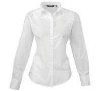 Premier Damen Popeline Langarm Bluse Damen Einfarbig Arbeitshemd Gr. 38, weiß
