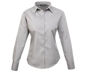 Premier Frauen/DamenPopeline Bluse / Schlichtes Arbeitshemd langrmelig (DE 34)(Size:6) (Silber) DE 34