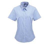Premier Womens/Ladies Microcheck Kurzarm-Baumwollhemd (Hellblau/Weiß) XS