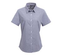Premier Womens/Ladies Microcheck Kurzarm-Baumwollhemd (Marine/Weiß) M