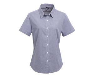 Premier Womens/Ladies Microcheck Kurzarm-Baumwollhemd (Marine/Weiß) XS