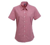 Premier Womens/Ladies Microcheck Kurzarm-Baumwollhemd (Rot/Weiß) M