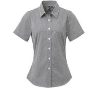 Premier Womens/Ladies Microcheck-Kurzarmhemd aus Baumwolle (Schwarz/Weiß) L