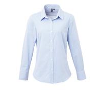 Premier Womens/Ladies Microcheck Langarmhemd (Hellblau/Weiß) M