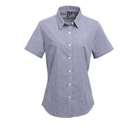 Premier - Women's Microcheck (Gingham) Short Sleeve Cotton Shirt - Navy/White - L