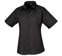 Premier Workwear Damen Bluse Ladies Short Sleeve Poplin ,Schwarz, Herstellergröße 20