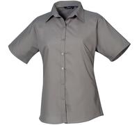 Premier Workwear Damen Popeline Bluse kurzarm PR302 dark grey 46 (XXL/18)