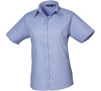 Premier Workwear Damen Popeline Bluse kurzarm PR302 mid blue 46 (XXL/18)