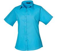 Premier Workwear Damen Popeline Bluse kurzarm PR302 turquoise 34 (XXS/6)