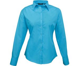 Premier Workwear Damen Popeline Bluse langarm PR300 turquoise 34 (XXS/6)