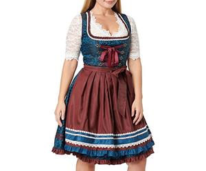 Premium Designer Dirndl mit Schürze Kleid Dirndkleid Oktoberfest Tracht Trachtenkleid Borte Rüschen Blumen Pailletten Perlen Blau Pink XS - 3XL