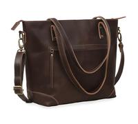 Premium Echtleder Tote Bag für Frauen - Große 18 Zoll Laptop Umhängetasche mit abnehmbarem Gurt Büro Arbeit Tote Vintage Handtasche mit mehreren Taschen (Eva Dunkelbraun)