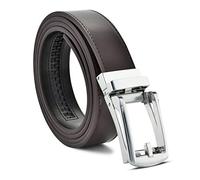 Premium Grain Leather Comfort Click Adjustable Fit Ratsche Jeans Hosen Gürtel Automatische Gürtelschnalle Keine Löcher, coffee, 120 cm