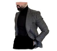 Premium Hahnentrittmuster, kariert, schmale Passform, Smoking, Abschlussball, Bräutigam, Hochzeit, Anzug-Set, Jacke, Blazer, Hose, Sportmantel, Nur Jacke, S