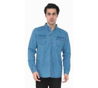 Premium Herren Hemd Basic Freizeithemd dickes Hemd Unifarben Langarm Slim-Fit 100% Baumwolle 5XL Jeansblau