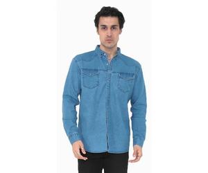 Premium Herren Hemd Basic Freizeithemd dickes Hemd Unifarben Langarm Slim-Fit 100% Baumwolle L Jeansblau