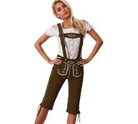 Premium Lederhose Kurz für Damen Leder Trachtenhose Damen mit Träger Trachten Couture Bayerische Trachtenmode Trachtenhosen für Oktoberfest Traditionelle Robust Leder Outfit Gr. 36-44