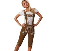 Premium Lederhose Kurz für Damen, Leder Trachtenhose Damen mit Träger, Trachten Couture Bayerische Trachtenmode für Oktoberfest Traditionelle Echtlederhose Raulederhose Robust Leder Outfit Gr.36-44