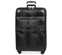 Premium PU Leder Croc-Print Gepäck Hybrid Shell Koffer leicht mit Schloss, 360° leichtgängiger Spinner & Stabilisatorrädern Black Elite, Schwarz , M, Set Gepäck mit Spinnrollen