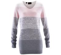 Longpullover BONPRIX "Long-Pullover mit Cashmere-Anteil", Damen, Gr. 36/38 (S), rosa (zartrosa, grau meliert gestreift), Strick, Obermaterial: 40% Viskose, 30% Polyamid, 25% Polyester, 5% Kaschmir, ge