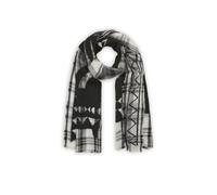 Premium Schal aus Woll-Baumwoll-Mischung mit Karomuster und stilisierten Tieren grau - Gr. - one size