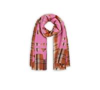 Premium Schal aus Woll-Baumwoll-Mischung mit Karomuster und stilisierten Tieren orange - Gr. - one size