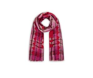 Premium Schal aus Woll-Baumwoll-Mischung mit Karomuster und stilisierten Tieren pink - Gr. - one size