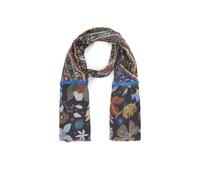 Premium Schal aus Wollmischung mit appliziertem Zierband und Paisleymuster blau - Gr. - one size