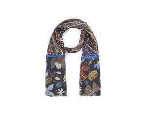 Premium Schal aus Wollmischung mit appliziertem Zierband und Paisleymuster blau - Gr. - one size