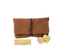 Premium Tabaktasche aus Wild-Leder - Separates Paper- & Filterfach - Tabak-Beutel aus Handarbeit - Hochwertige Dreher-Tasche für Tabak (Cognac Braun)