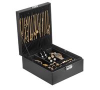 Prestige & Fancy Große Schmuck-Organizer-Box - 2-lagige Schmuckschatulle für Ohrringe, Halsketten, Ringe, Armbänder und Accessoires | Elegante Schmuckhalter aus PU-Leder im Alligator-Stil | Schwarz