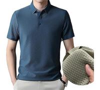 Prestigio Mesh T-Shirt,Wrinkle-Free Textured Slim Fit Polo Shirt,Ice Silk Breathable Performance Polo Shirt,Summer Mesh V-Neck Short Sleeve Polo Shirt,Classy&Modern Style T-Shirt (Blue, L)