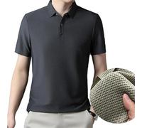 Prestigio Mesh T-Shirt,Wrinkle-Free Textured Slim Fit Polo Shirt,Ice Silk Breathable Performance Polo Shirt,Summer Mesh V-Neck Short Sleeve Polo Shirt,Classy&Modern Style T-Shirt (Gray, L)