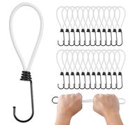 PRETEX Bungee-Seile mit Haken - Set mit 25 Stück x 18 cm Universal-Seilbändern und Befestigungen - Hochbelastbare Spanngummis, ideal für Camping Gepäck und Planen - Weißes Seil schwarzer Haken