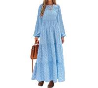 PRETTYGARDEN Damen Herbstkleider 2025, langärmelig, fließend, lässig, Blumenmuster, Maxikleid, Rundhalsausschnitt, gesmokt, gestuft, langes Kleid, X-Groß