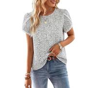 PRETTYGARDEN Damen Shirts Sommer Casual Rundhals Spitze Häkeln Kurzarm Blusen Niedlich Blumendruck Lose Tunika Tops, Dot Black White, Mittel