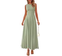 PRETTYGARDEN Damen-Sommerkleider 2025, lässig, ärmellos, Rundhalsausschnitt, Aline, Maxikleid, Stretch, Tanktop, fließend, Lange Kleider, Bean Green, Groß