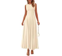 PRETTYGARDEN Damen-Sommerkleider 2025, lässig, ärmellos, Rundhalsausschnitt, Aline, Maxikleid, Stretch, Tanktop, fließend, Lange Kleider, Beige, Mittel