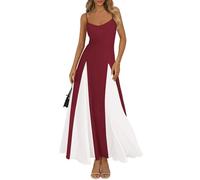 PRETTYGARDEN Damen-Sommerkleider 2026, mit Spaghettiträgern, rückenfrei, fließende Maxikleider, ärmellose Kleider für Hochzeitsgäste, Weinrot / Weiß, Klein
