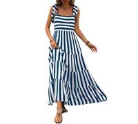 PRETTYGARDEN Damenkleider 2025, Blumenmuster, ärmellos, Maxikleid, lässig, Spaghettiträger, gestuftes, fließendes Strandkleid, S, Blau/Weiß, XX-Large