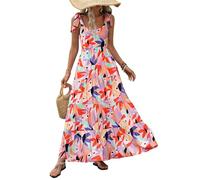 PRETTYGARDEN, Maxikleid für Damen - ärmellos, sommerlich, mit Spaghettiträgern, Stufen und floralem Muster - locker fallend, lang und ideal für den Strand, F-pink, X-Groß